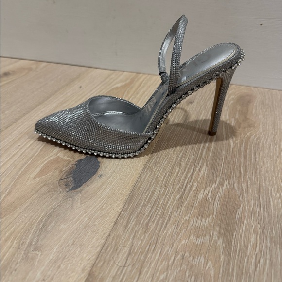 Silver Rhinestone Slingback Heels - Picture 7 of 8